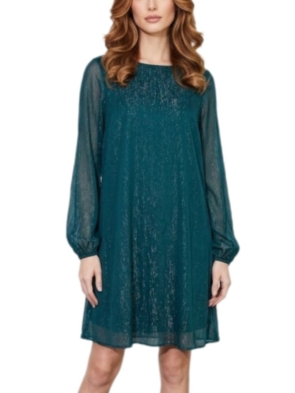Andree By Unit Dress Sparkling Flowy Sheer Overlay Green Size M